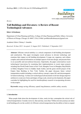 Tall Buildings and Elevators: a Review of Recent Technological Advances