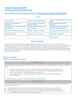 Schedule Irregularity/IROPS Tickets Issued Prior to April 8, 2020