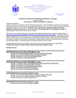 Shellfish Harvesting Area Classification-Notification Of