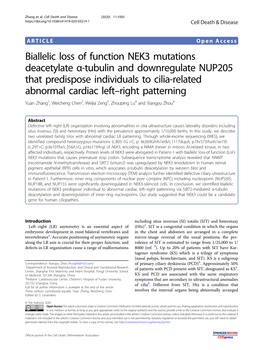 Biallelic Loss of Function NEK3 Mutations Deacetylate Α-Tubulin and Downregulate NUP205 That Predispose Individuals to Cilia-Re