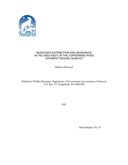 Muskoxen Distribution and Abundance in the Area West of the Coppermine River, Kitikmeot Region, Nunavut