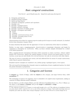 Basic Categorial Constructions 1. Categories and Functors