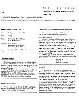 Cbituary Meeting Notice, January, 1986 Letter Frgh