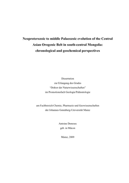 Neoproterozoic to Middle Palaeozoic Evolution of the Central Asian Orogenic Belt in South-Central Mongolia: Chronological and Geochemical Perspectives