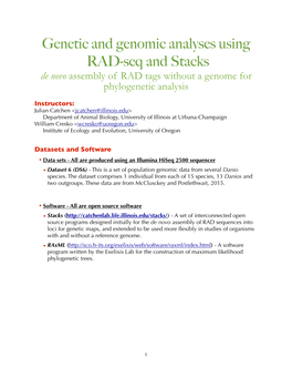 Genetic and Genomic Analyses Using RAD-Seq and Stacks De Novo Assembly of RAD Tags Without a Genome for Phylogenetic Analysis