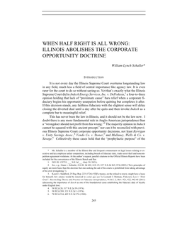 When Half Right Is All Wrong: Illinois Abolishes the Corporate Opportunity Doctrine