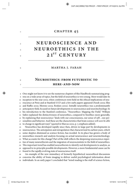 Neuroscience and Neuroethics in the St Century