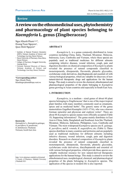 A Review on the Ethnomedicinal Uses, Phytochemistry and Pharmacology of Plant Species Belonging to Kaempferia L