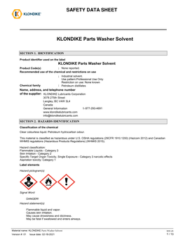 KLONDIKE Parts Washer Solvent