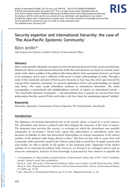 The Asia-Pacific Epistemic Community’ Björn Jerdén*