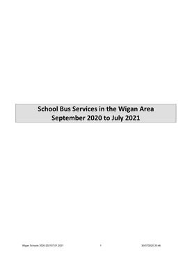 School Bus Services in the Wigan Area September 2020 to July 2021