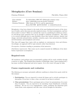 Metaphysics (Core Seminar)