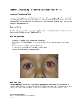 Portrait Retouching – Red Eye Removal Lecture Notes