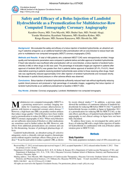 Safety and Efficacy of a Bolus Injection of Landiolol Hydrochloride As A