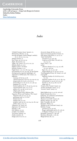 Cambridge University Press 978-1-108-47044-5 — Jorge Luis Borges in Context Edited by Robin Fiddian Index More Information