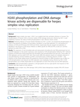 H2AX Phosphorylation and DNA Damage Kinase Activity Are Dispensable for Herpes Simplex Virus Replication Carolyn Botting1, Xu Lu2 and Steven J