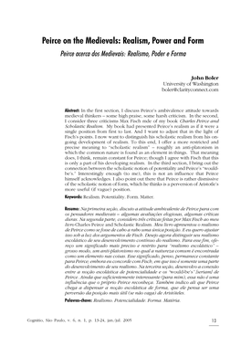 Peirce on the Medievals: Realism, Power and Form Peirce Acerca Dos Medievais: Realismo, Poder E Forma