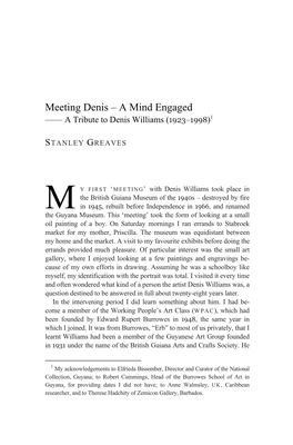 Meeting Denis – a Mind Engaged —— a Tribute to Denis Williams (1923–1998)1