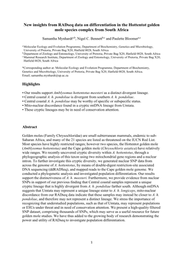 New Insights from Radseq Data on Differentiation in the Hottentot Golden Mole Species Complex from South Africa