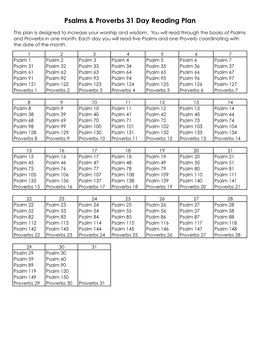 Psalms & Proverbs 31 Day Reading Plan