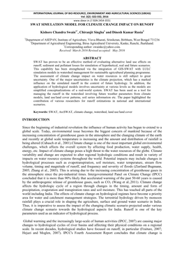 Swat Simulation Model for Climate Change Impact on Runoff