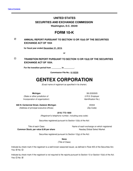 GENTEX CORPORATION (Exact Name of Registrant As Specified in Its Charter)