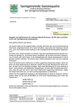 Samtgemeinde Geestequelle Landkreis Rotenburg (Wümme) Der Samtgemeindebürgermeister