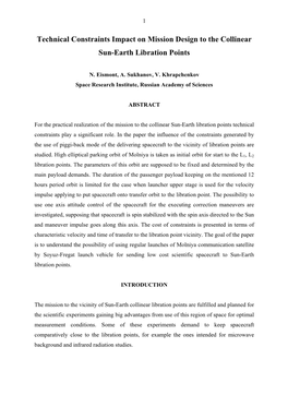 Technical Constraints Impact on Mission Design to the Collinear Sun-Earth Libration Points