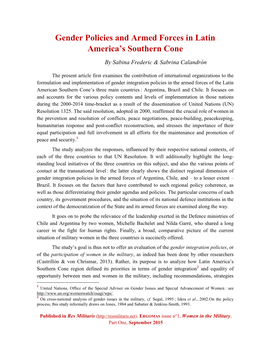 Gender Policies and Armed Forces in Latin America's Southern Cone