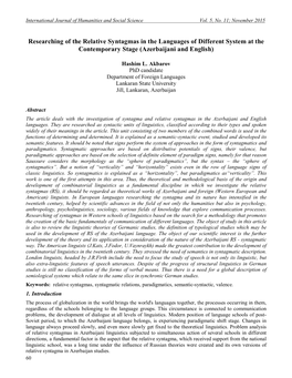 Researching of the Relative Syntagmas in the Languages of Different System at the Contemporary Stage (Azerbaijani and English)