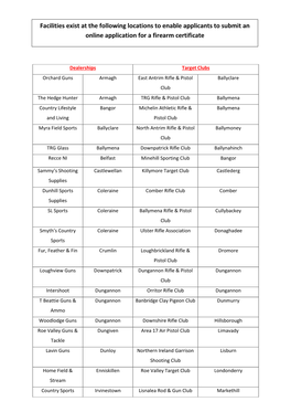 Facilities Exist at the Following Locations to Enable Applicants to Submit an Online Application for a Firearm Certificate