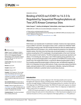 Binding of Kif23-Iso1/CHO1 to 14-3-3 Is Regulated by Sequential Phosphorylations at Two LATS Kinase Consensus Sites