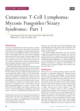 Cutaneous T-Cell Lymphoma: Mycosis Fungoides/Se´Zary Syndrome: Part 1