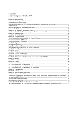 Geschichte Neuerwerbungsliste 3. Quartal 1999