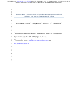 1 1 2 3 Genome-Wide Association Study of Body Fat Distribution