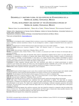 Desarrollo Y Anatomía Floral De Dos Especies De Echinocereus De La Sierra De Juárez, Chihuahua, México