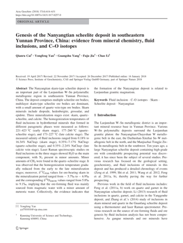 Genesis of the Nanyangtian Scheelite Deposit in Southeastern Yunnan Province, China: Evidence from Mineral Chemistry, Fluid Incl