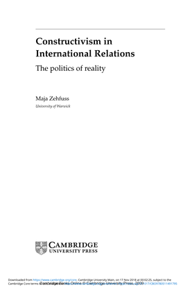 Constructivism in International Relations the Politics of Reality