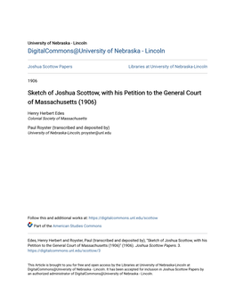 Sketch of Joshua Scottow, with His Petition to the General Court of Massachusetts (1906)