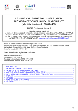 LE HAUT VAR ENTRE DALUIS ET PUGET- THÉNIERS ET SES PRINCIPAUX AFFLUENTS (Identifiant National : 930020495)