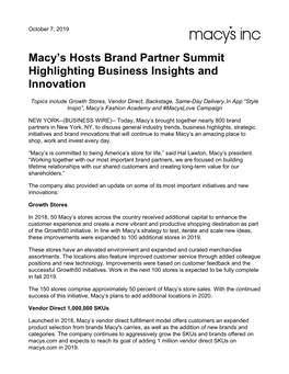 Macy's Hosts Brand Partner Summit Highlighting Business Insights And