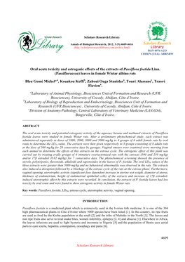 Oral Acute Toxicity and Estrogenic Effects of the Extracts of Passiflora Foetida Linn. (Passifloraceae) Leaves in Female Wistar Albino Rats