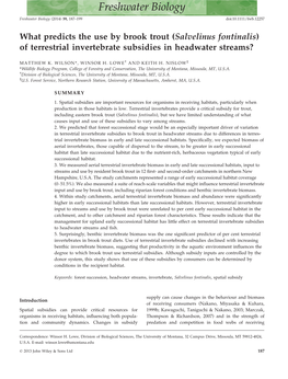 What Predicts Terrestrial Invertebrate Subsidy Use by Brook Trout