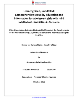 Unrecognised, Unfulfilled: Comprehensive Sexuality Education And