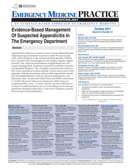 Evidence-Based Management of Suspected Appendicitis in The