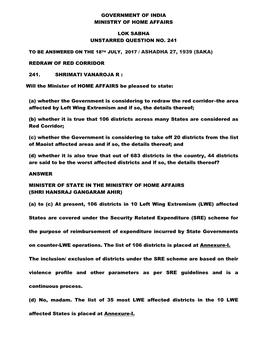 List of 35 Worst LWE Affected Districts Among 106 LWE District