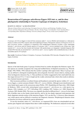 Zootaxa,Resurrection of Crypturgus Subcribrosus Eggers 1933 Stat. N