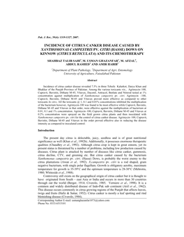 Incidence of Citrus Canker Disease Caused by Xanthomonas Campestris Pv