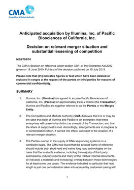 Illumina Pacific Biosciences: Full Text Decision