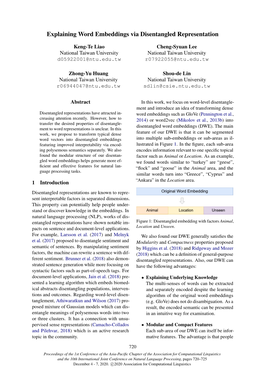 Explaining Word Embeddings Via Disentangled Representation